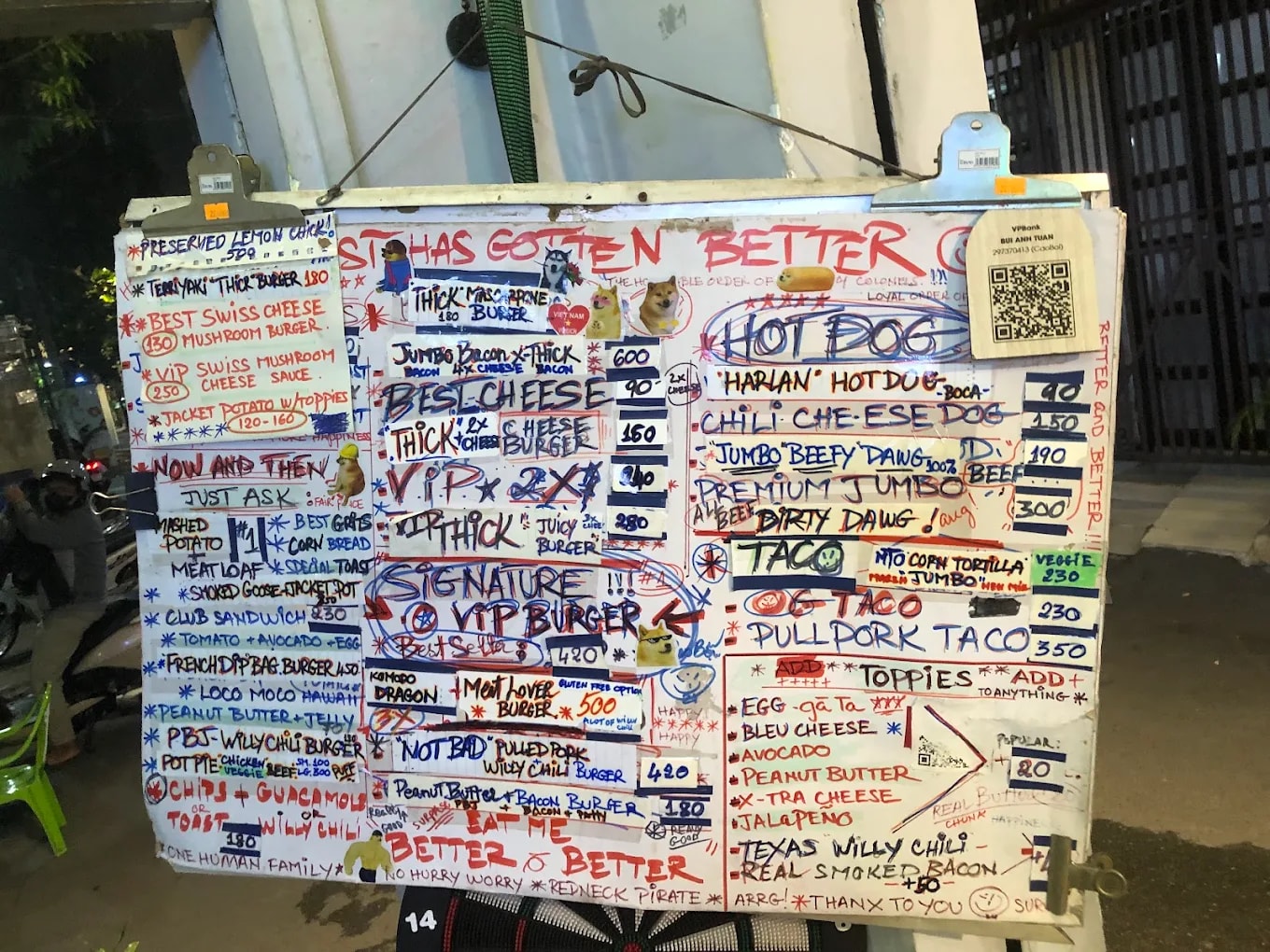 The quirky handwritten menu is personally written and updated by the owner each month to reflect the rotating burger selection